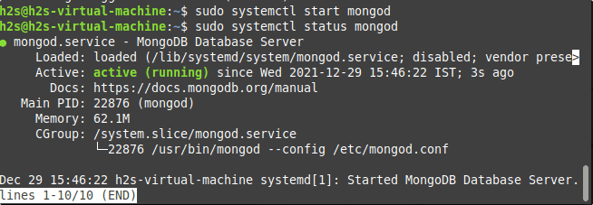 Check mongoDB service status Linux Mint