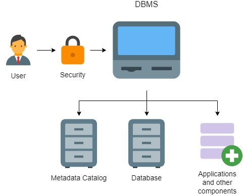 database management system (DBMS) illustration of a simplified database schematic