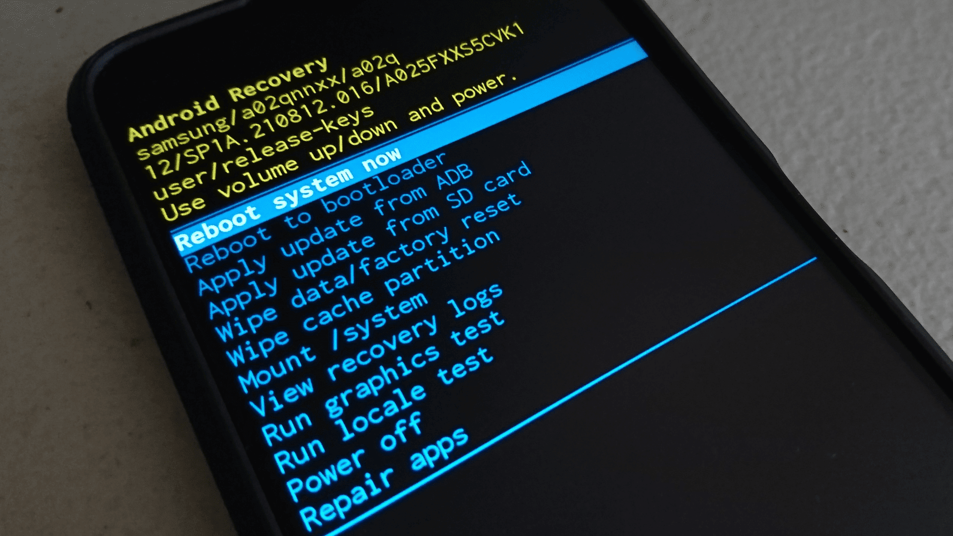 Android recovery screen