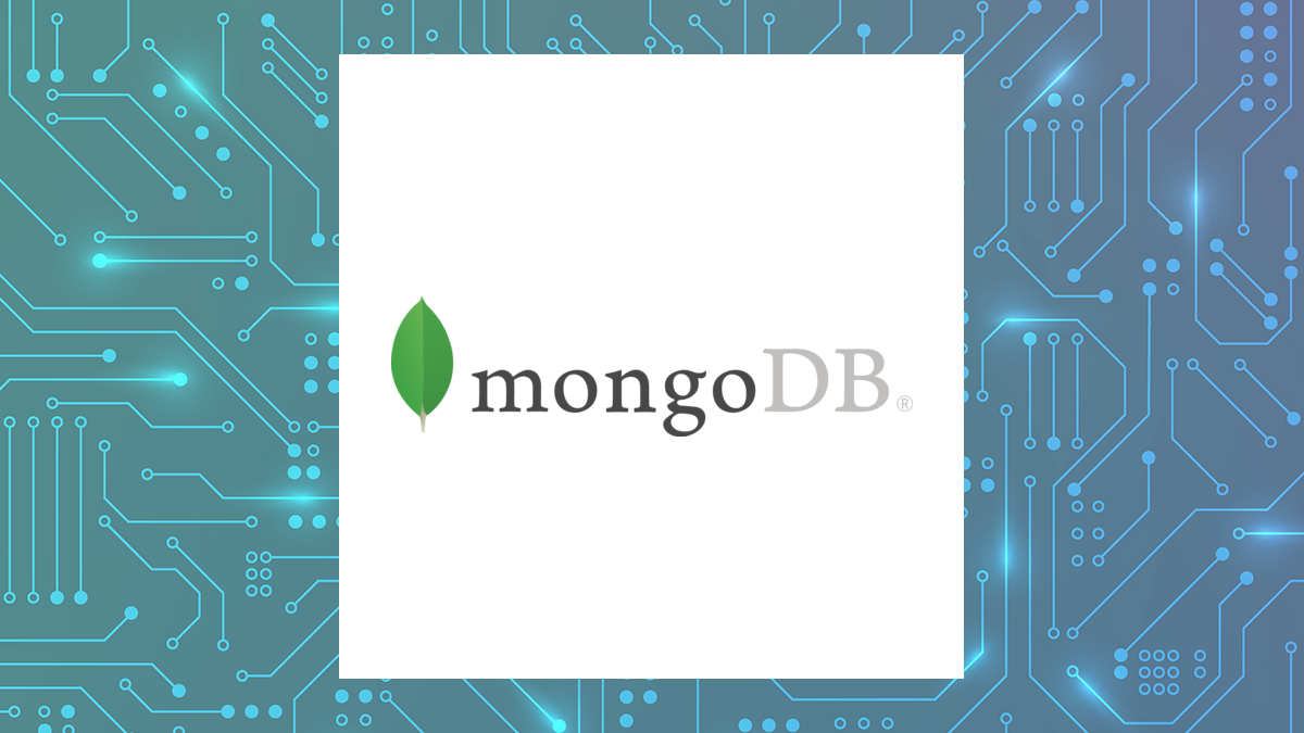 MongoDB logo with Computer and Technology background